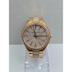 Michael Kors Slim Runway Womens Rose Gold Crystal Pave Acetate Watch New Battery